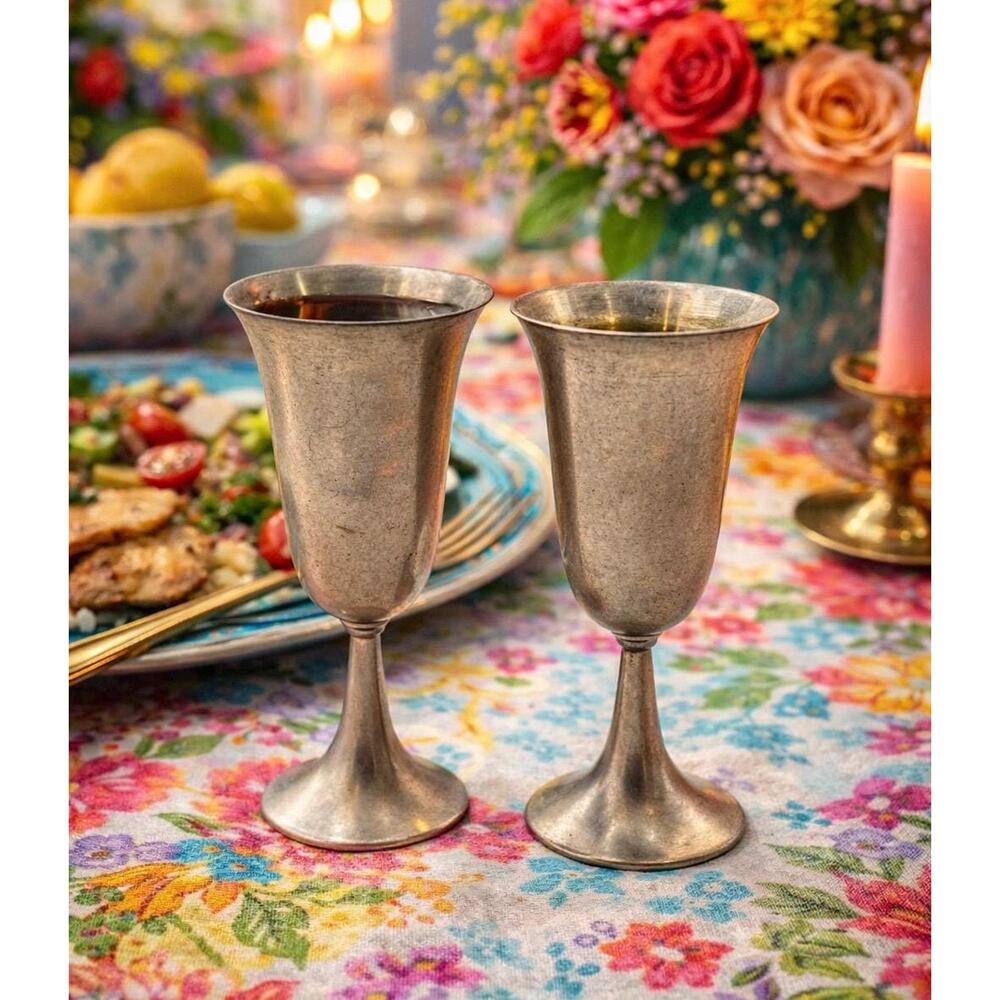 Royal Holland Daalderop Pewter Goblets Pair Vintage Mid Century Portugal